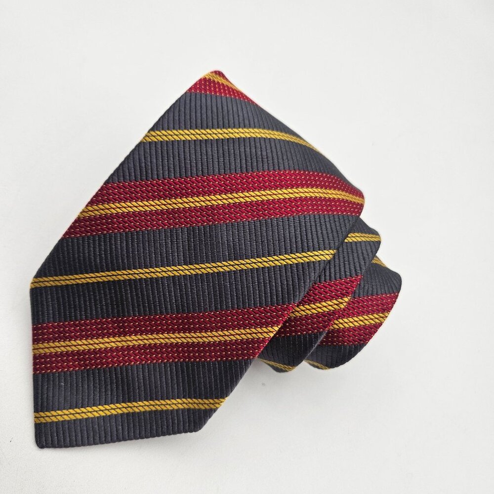 Holland and Sherry Gray Burgundy Gold Striped 60" Silk Tie